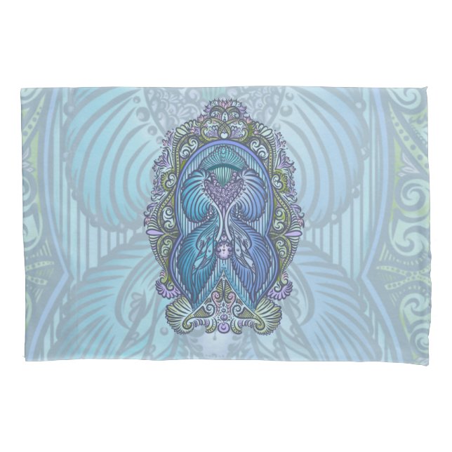 Ornate Blue & Teal Mandala Design Pillowcase (Front)