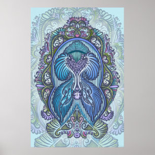 Ornate Blue & Teal Mandala Design Poster