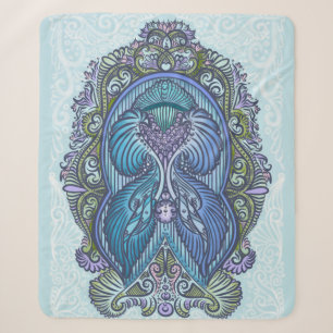 Ornate Blue & Teal Mandala Design Sherpa Blanket