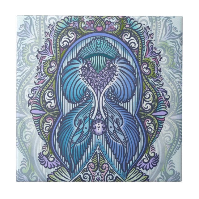 Ornate Blue & Teal Mandala Design Tile (Front)