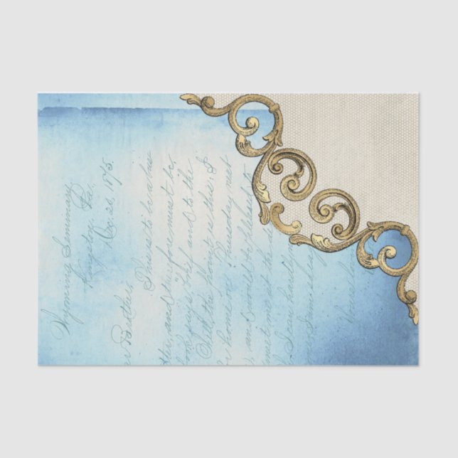 Ornate Blue Vintage Decoupage Tissue Paper (Front)