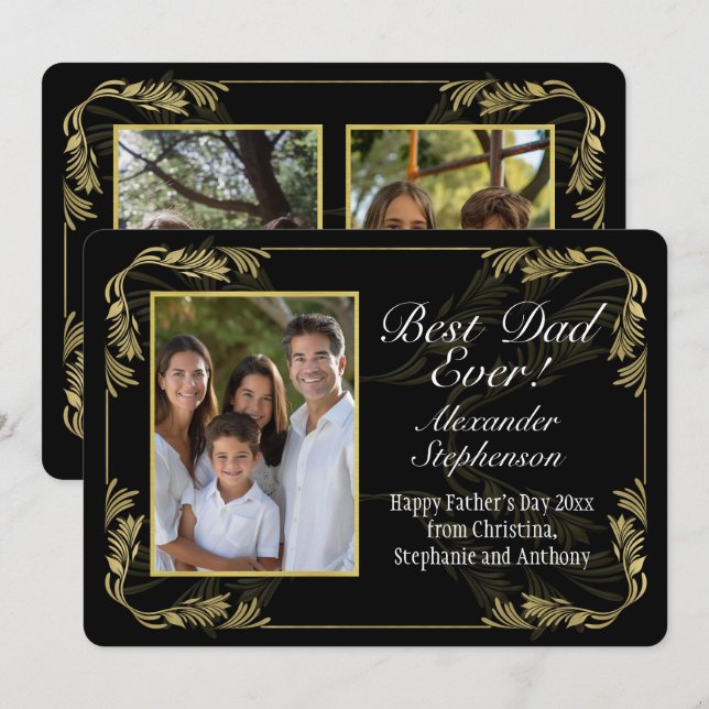 Ornate Border Best Dad Ever Fathers Day 3 Photo Card (Front/Back)
