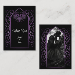 Ornate border black and purple Gothic wedding Card