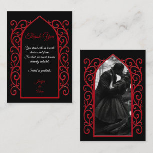 Ornate border black and red Gothic wedding Card