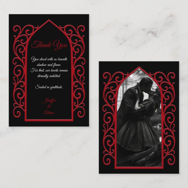 Ornate border black and red Gothic wedding Card (Front/Back)