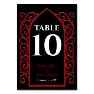 Ornate border black and red Gothic Wedding Table Number
