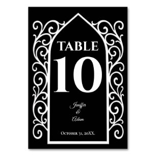 Ornate border black and white Gothic Wedding Table Number
