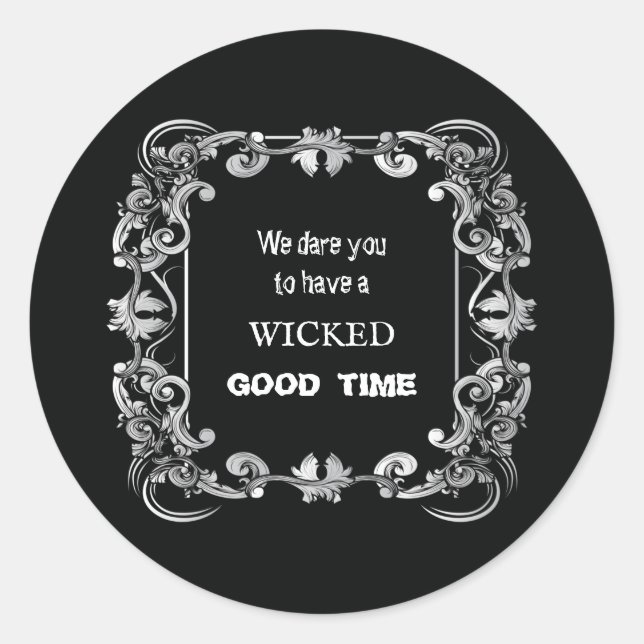 Ornate Border Black Halloween Classic Round Sticker (Front)