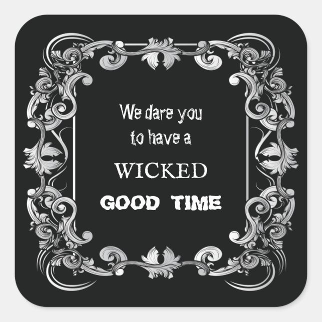 Ornate Border Black Halloween Square Sticker (Front)