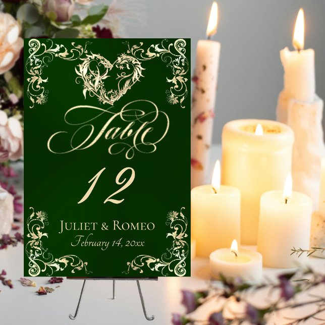 Ornate Border & Heart - Emerald Table Number (Creator Uploaded)