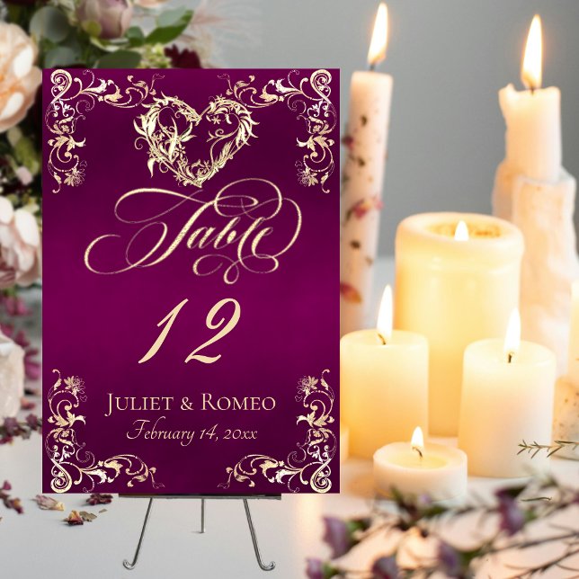 Ornate Border & Heart - Plum Table Number (Creator Uploaded)