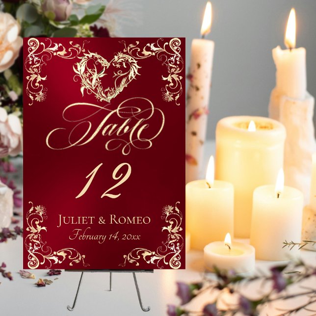 Ornate Border & Heart - Red Table Number (Creator Uploaded)