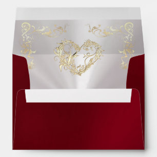 Ornate Borders & Heart Envelope - Red