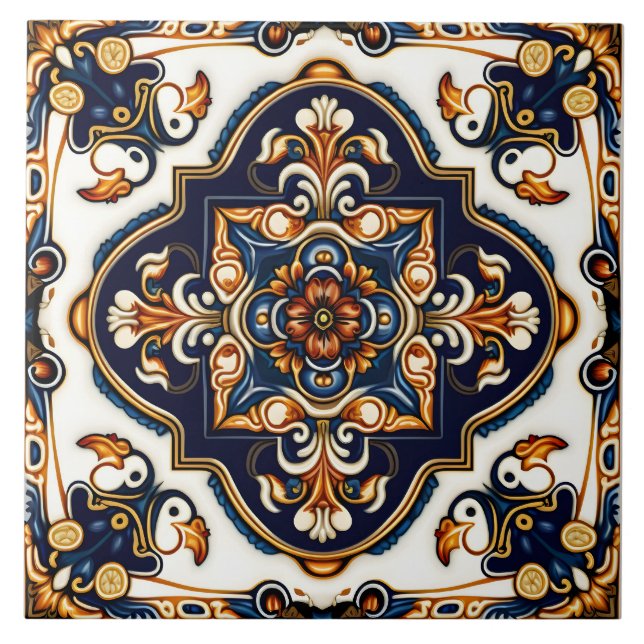 Ornate Botanical Spanish Mediterranean Pattern Tile (Front)
