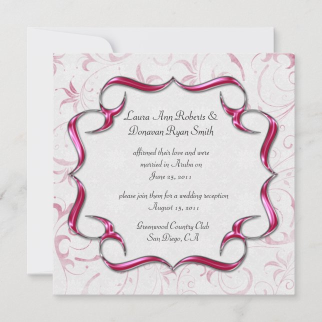 Ornate Bright Pink And Silver Post Wedding Invitation (Front)