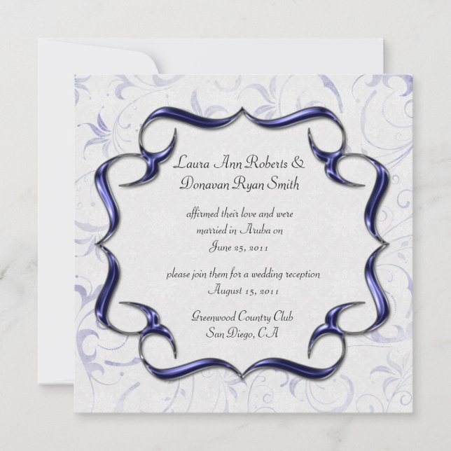 Ornate Bright Purple And Silver Post Wedding Invitation (Front)