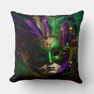 ORNATE BRIGHTLY COLORED MARDI GRAS MASK CUSHION