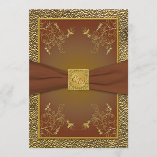 Ornate Brown and Gold Monogram Wedding Invitation
