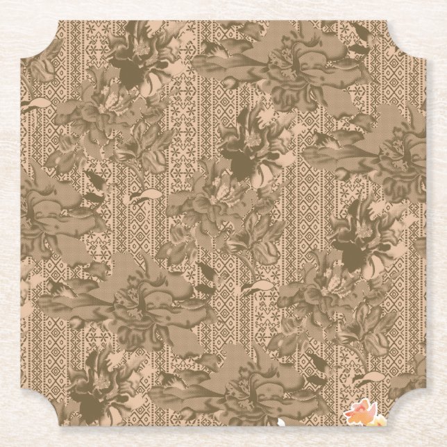 Ornate Brown Floral Coaster | Vintage Style (Front)