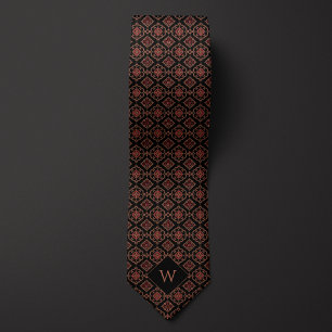 Ornate Burgundy & Black Monogram Tie
