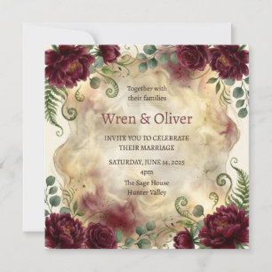 Ornate Burgundy Floral Wedding Invitation