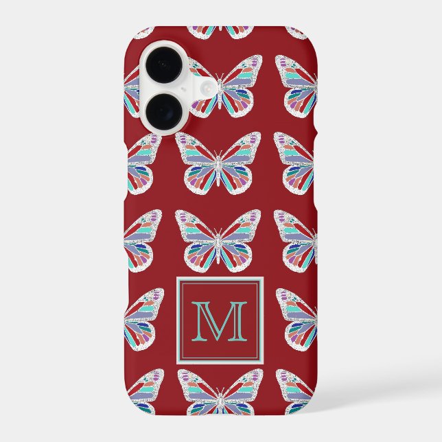 Ornate Butterflies Burgundy Pattern Monogram (Back)