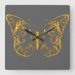 Ornate Butterfly Square Wall Clock