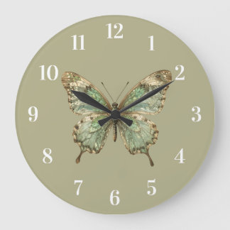 Ornate Butterfly with Leaf Pattern Wings Large Clock