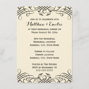 Ornate Calligraphy Rehearsal Dinner Invitation