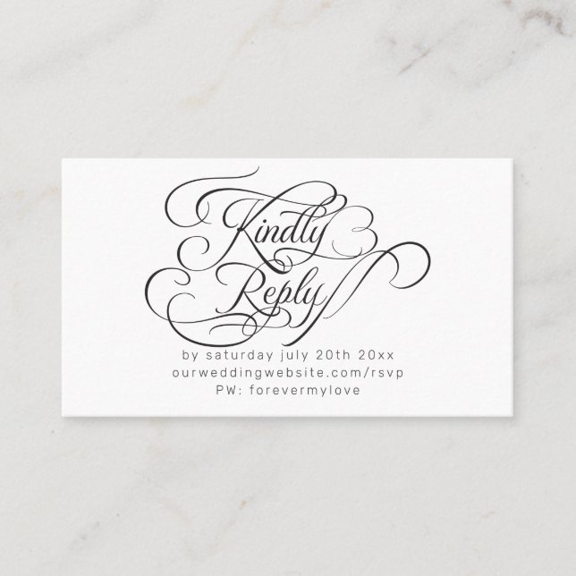 Ornate Calligraphy  RSVP for Online Response Business Card (Front)