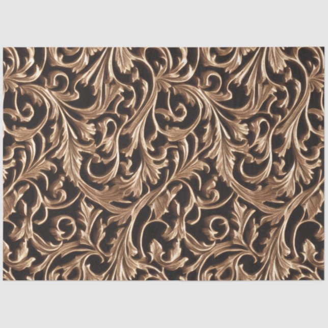 Ornate Carved Metal Baroque Floral Damask Tissue Paper (Front)