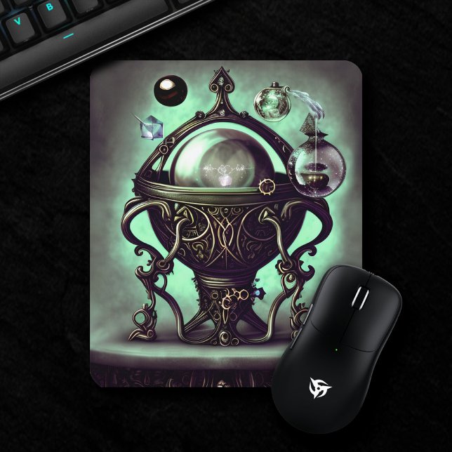 Ornate Cauldron with Green Crystal Ball and Orbs Mouse Mat (Creator Uploaded)