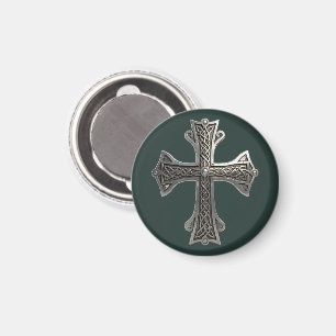 Ornate Celtic Silver Cross with Intricate Knot Pat Magnet