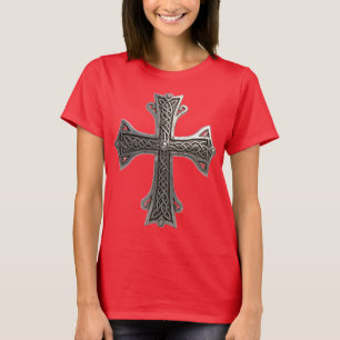 Ornate Celtic Silver Cross with Intricate Knot Pat T-Shirt