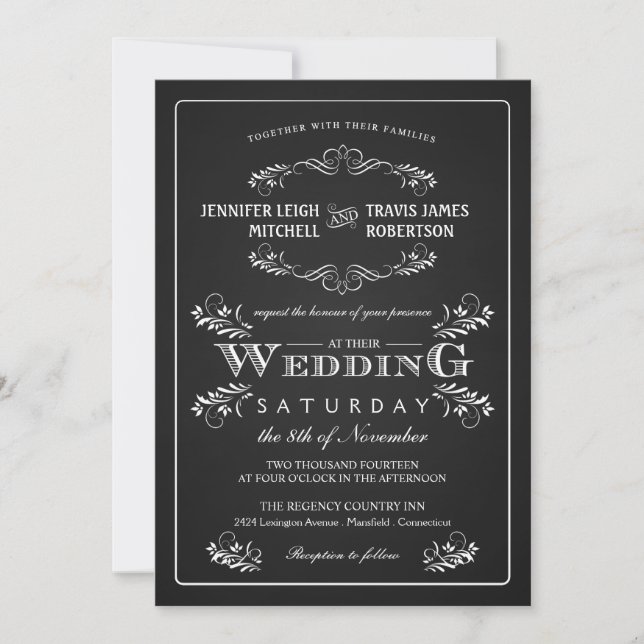 Ornate Chalkboard Vintage Wedding Invitations (Front)