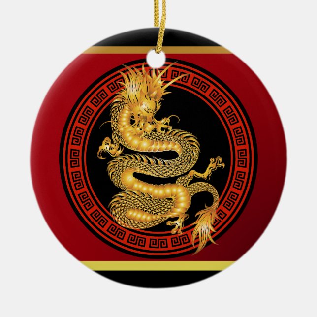 Ornate Chinese Year of the Dragon Ceramic Tree Decoration (Front)