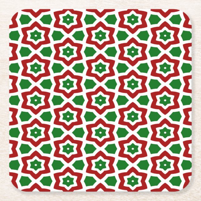 Ornate Christmas Pattern Square Paper Coaster (Front)