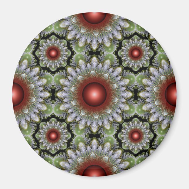 Ornate Christmas red pattern magnet (Front)