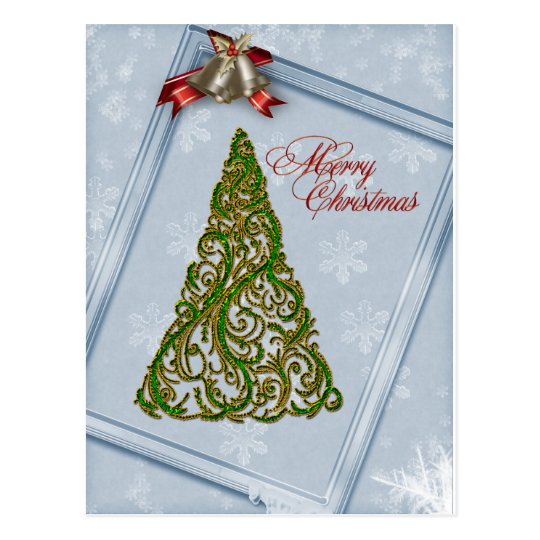 Ornate Christmas Tree and Bells Postcard