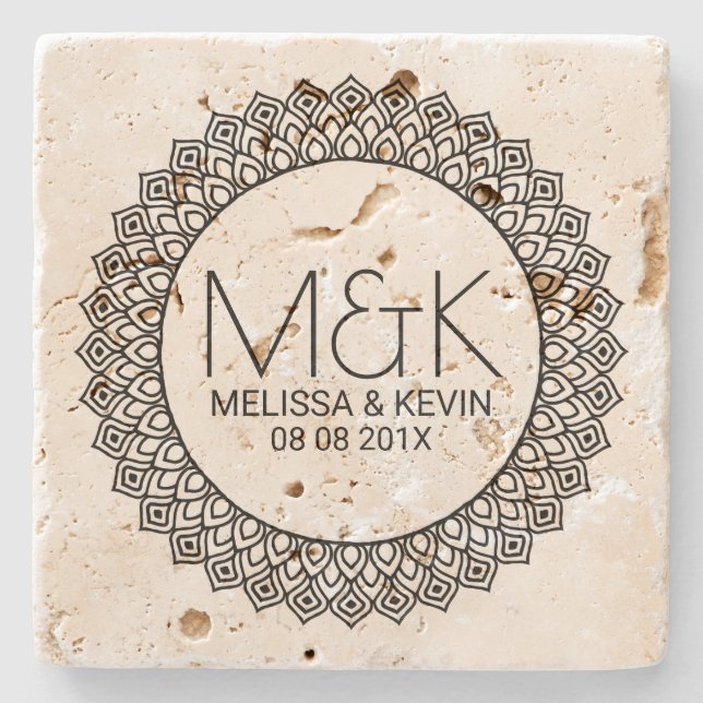 Ornate Circle Frame Wedding Text Template Stone Coaster (Front)