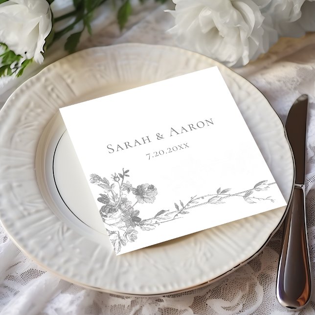 Ornate Classic French Rose Border Wedding Napkin (Creator Uploaded)