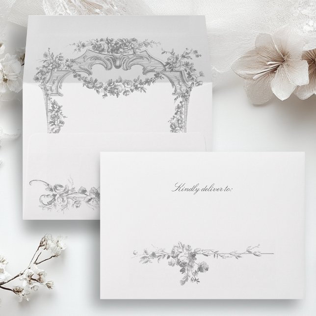 Ornate Classic French Rose Garland Wedding Envelope (Creator Uploaded)