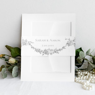 Ornate Classic French Rose Garland Wedding  Invitation Belly Band