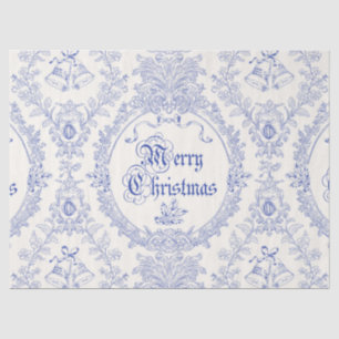 Ornate Classic Vintage Merry Christmas Blue Toile Tissue Paper