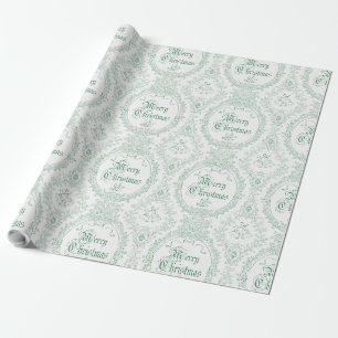 Ornate Classic Vintage Merry Christmas Green Toile Wrapping Paper