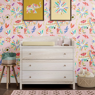 Ornate Colourful Decorative Elephant Boho Floral Wallpaper