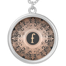 Ornate Copper & Black Custom Initial Necklace