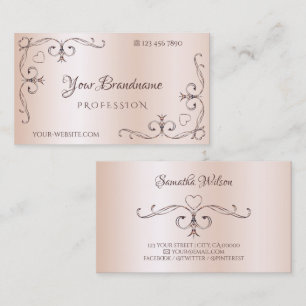 Ornate Corner Shimmery Rose Pastel Pink Coloured Business Card