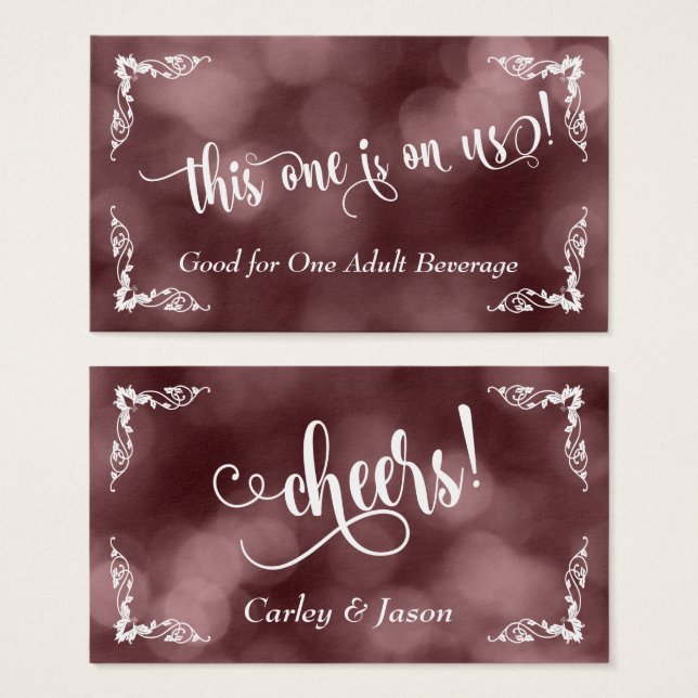 Ornate Corners w Script Drink Tickets on Rose Gold (Front & Back)