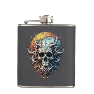 Ornate Cosmic Skull Gothic Baroque Mandala  Hip Flask